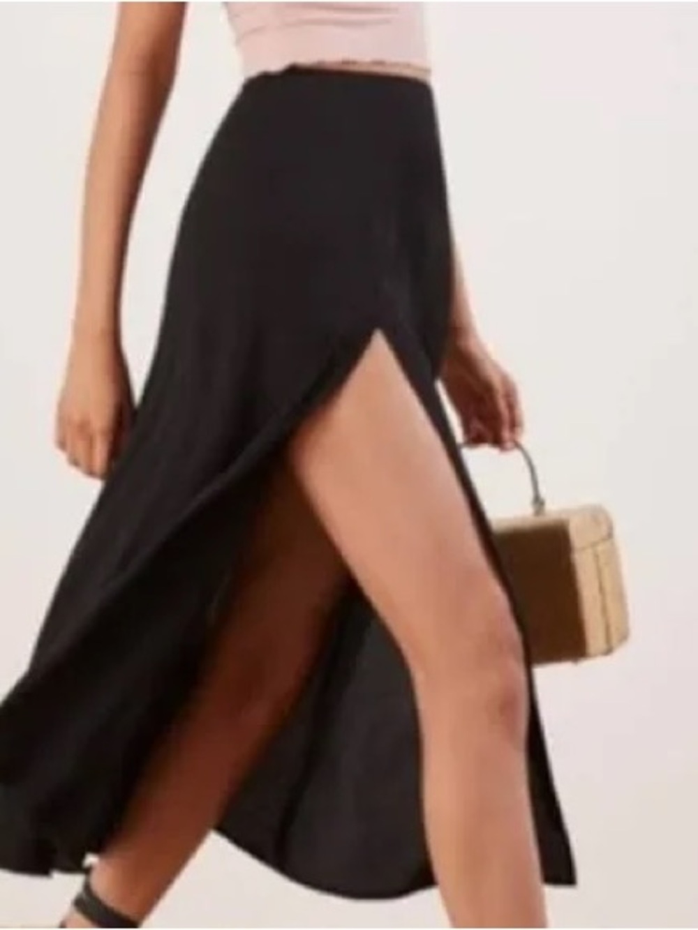 reformation black front split zoe skirt Sz 8
